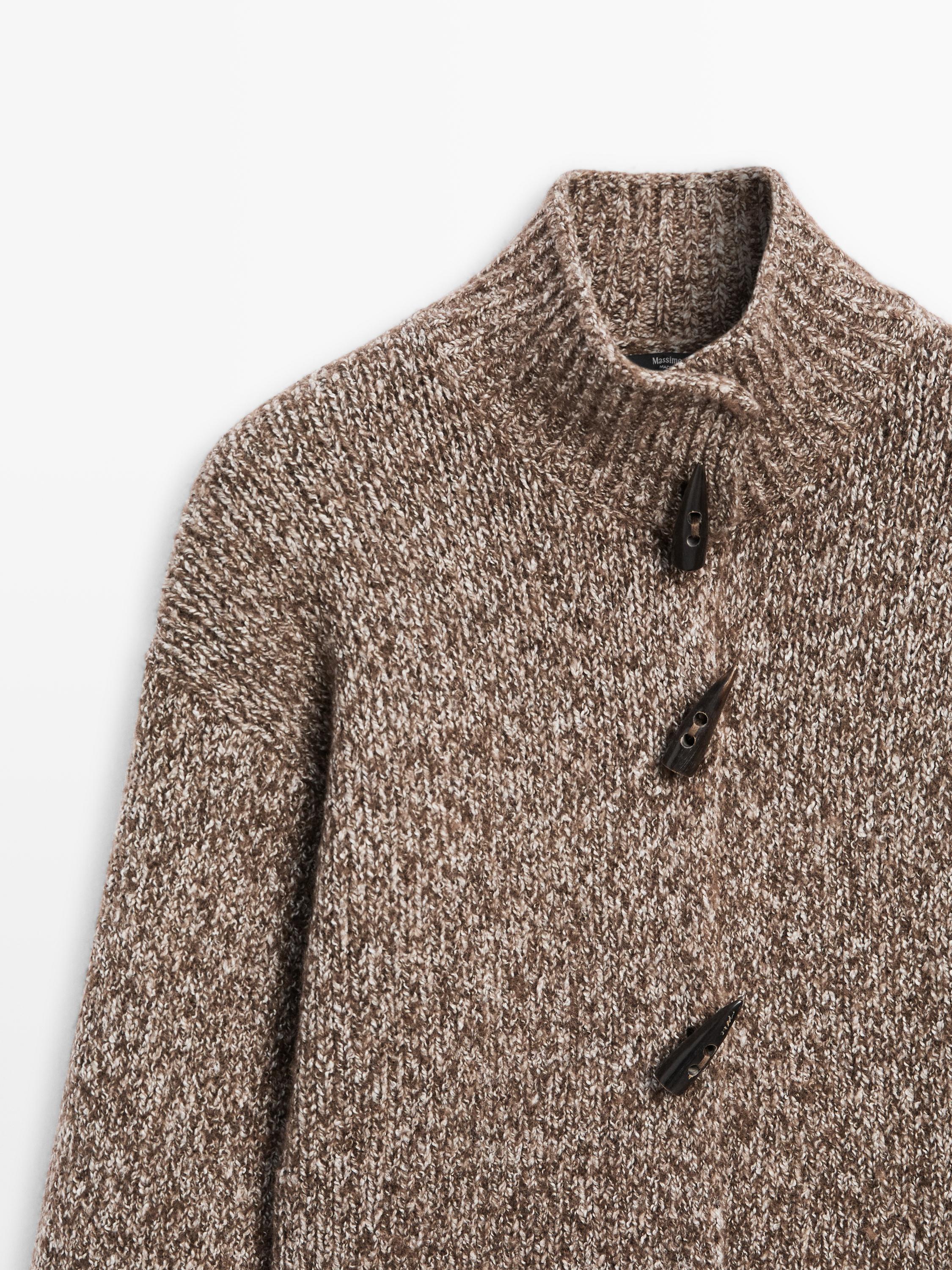 Wool and cotton knit cardigan with horn button